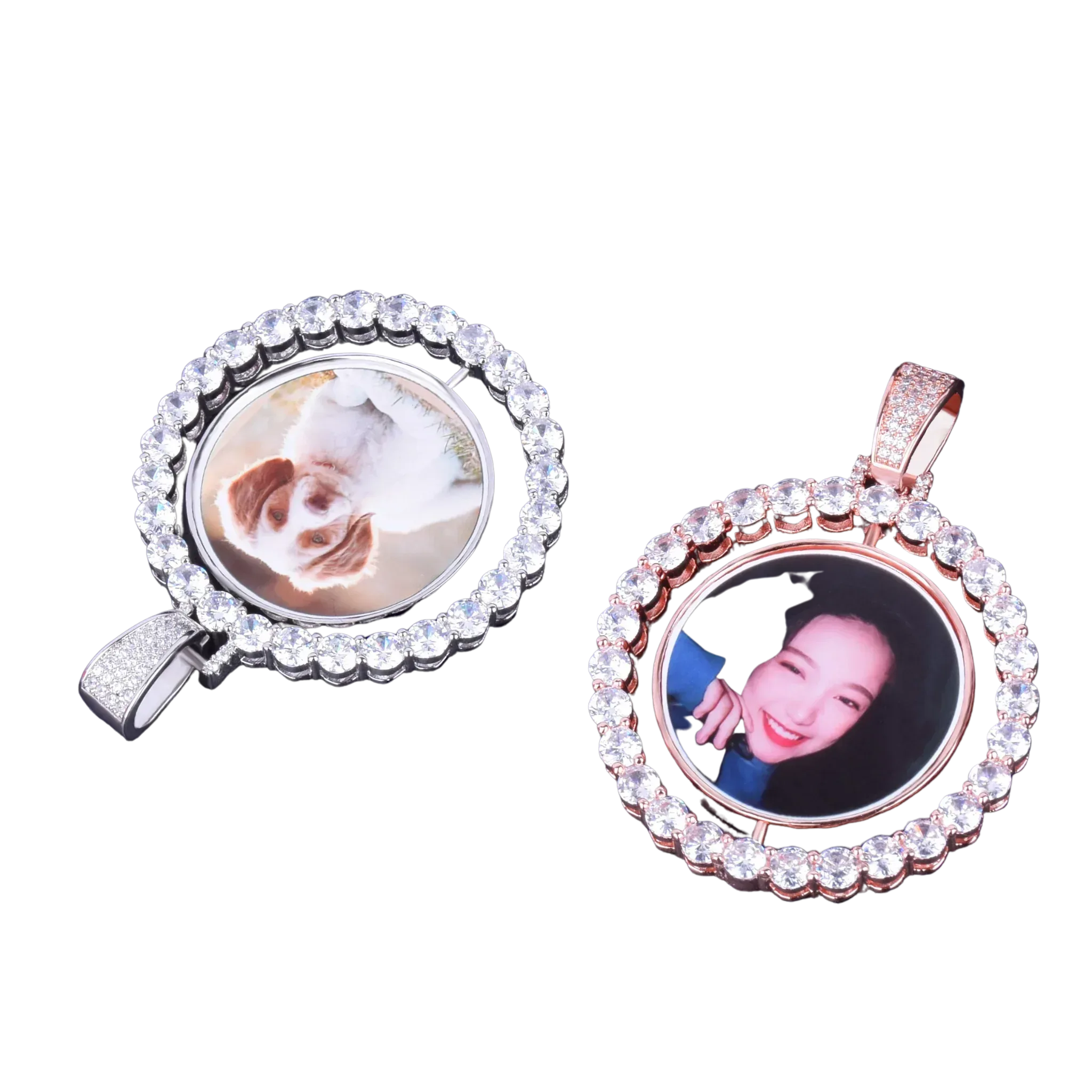 Rotating Double-Sided Medallions Spinning Custom Photo Picture Pendant Necklace - Personalized Jewelry - CaratixJewelry